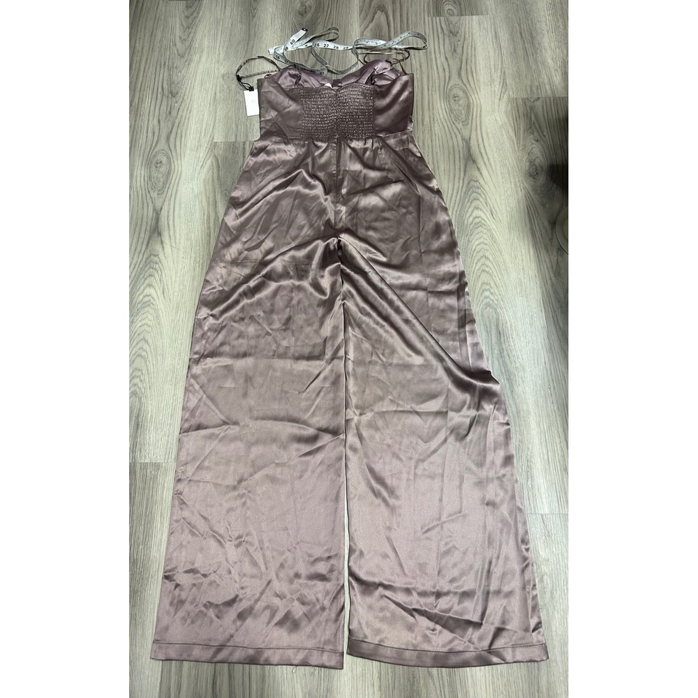 ASTR The Label Womens Satin Wide Leg Bustier Jumpsuit M Mauve Purple NWT